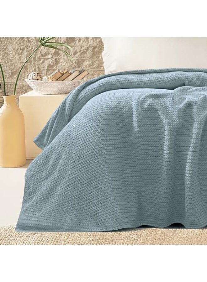 Relax Premium Egyptian Cotton Orchid Throw Blank Ultra Soft And Lightweight With Elegant Woven Design King Size 255 × 225 cm Perfect For Bed Sofa And Couch  Light Blue Color - Image 3